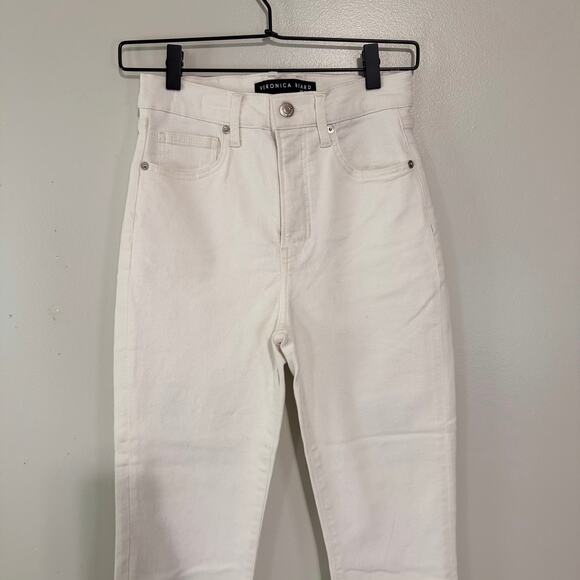 Veronica Beard White Carly Kick Flare High Rise Jeans Raw Hem Stretch Size 27 - Picture 5 of 13